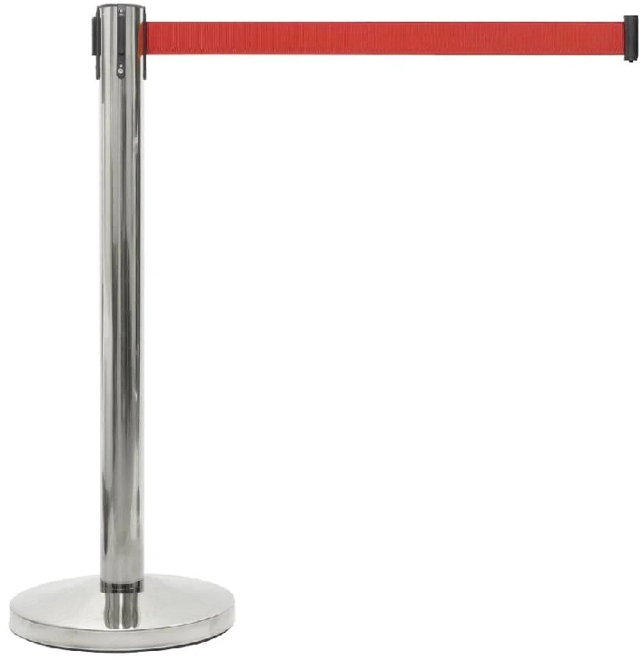 Afzetpaaltje chroom met trek lint rood